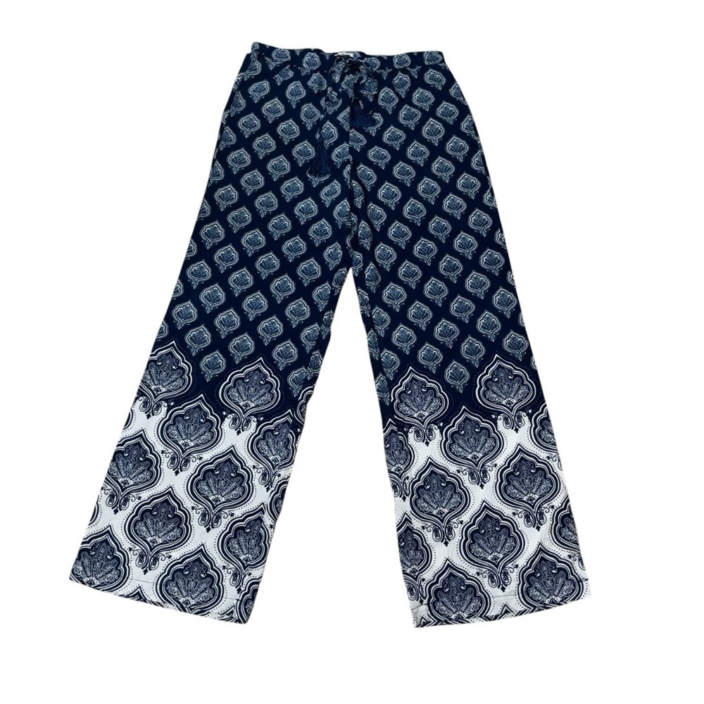 Mud Pie Women's S Small White Leg Pants Ornamental Paisley Print Elastic Waist